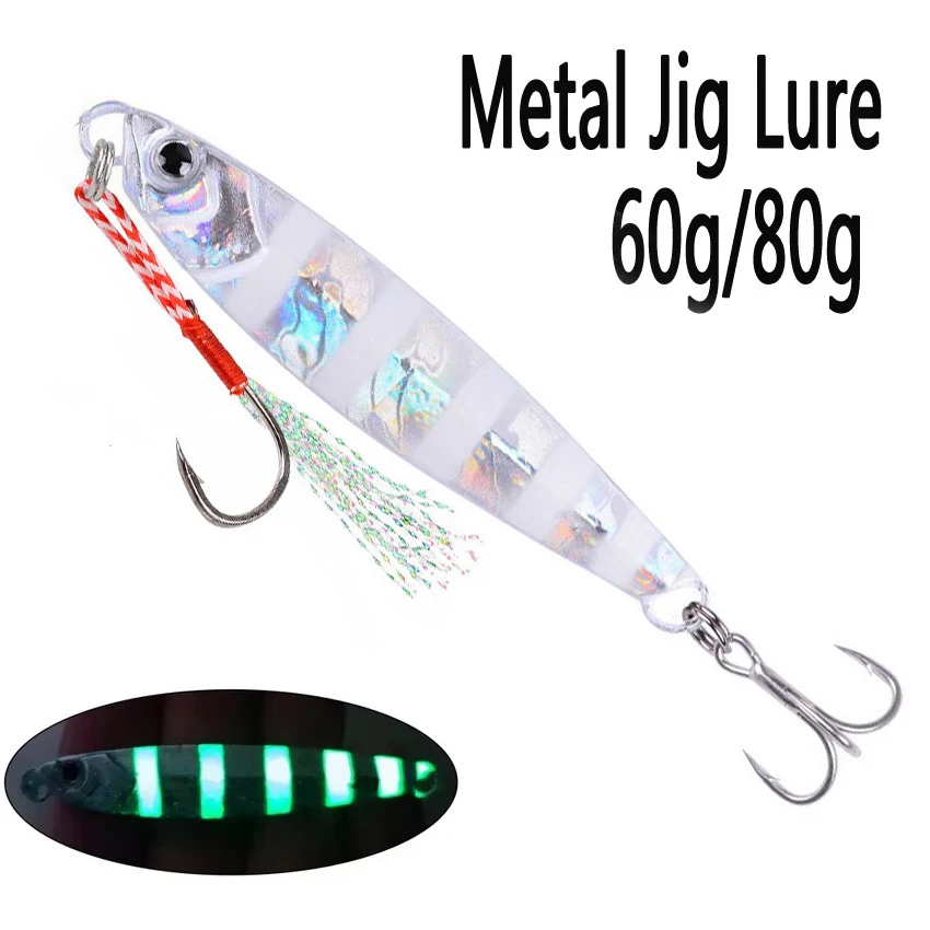 Señuelos de pesca de agua de mar, barco oceánico, playa, arrastre de Metal, Jigging, 60g, 80g, cebo Artificial para caballa española, lubina, plantillas de cucharas de fundición - imagen 5