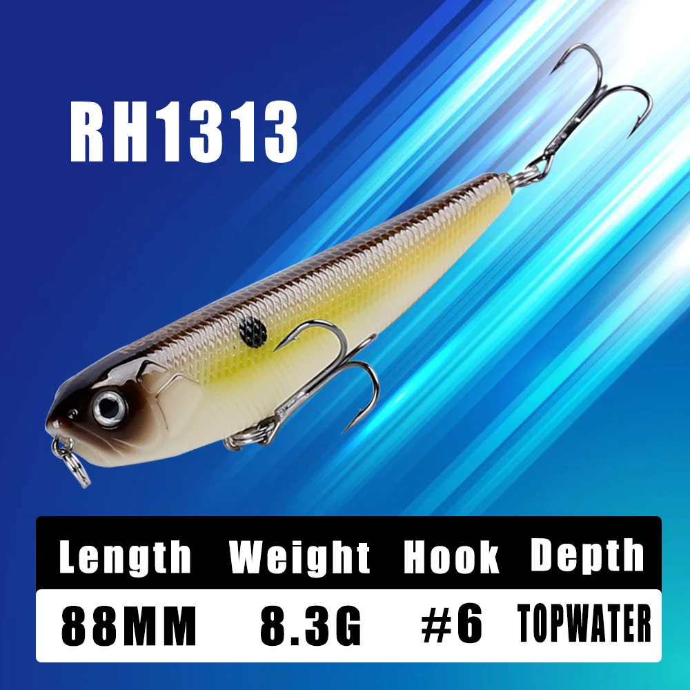 CCLTBA Topwater Wobblers 8,8 cm 8,3g cebos duros, Señuelos de Pesca con lápiz, señuelo de sonajero Artificial para aparejos de pesca, cebo de perca de lubina - imagen 4