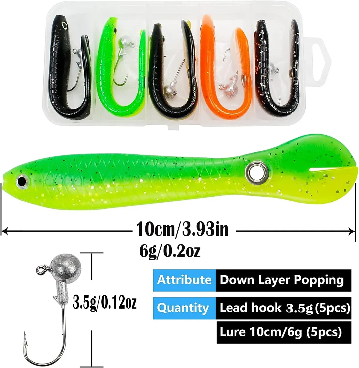 5 unids/caja cebo suelto de silicona suave 6g señuelo simulado y anzuelo de plomo, equipo de pesca al aire libre, cebo oscilante - imagen 4