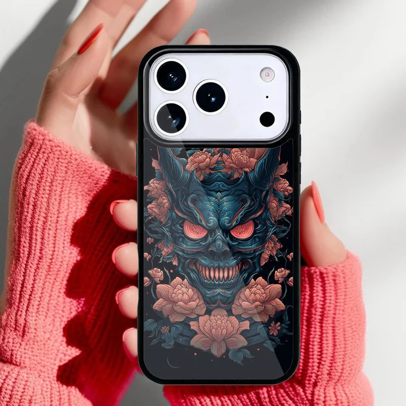 Funda para iPhone con diseño de máscara Oni Hannya - vista frontal