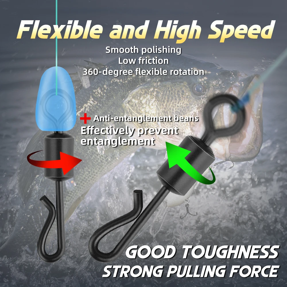 Broches giratorios de pesca, 50 Uds., barril giratorio de pesca, conector de señuelos a presión, Clip de pesca de agua salada, aparejos de pesca a presión - imagen 5