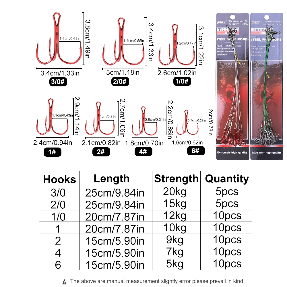 FTK-anzuelo de pesca de acero rico en carbono, anzuelos triples con cuerda de alambre de acero, anzuelo rojo para accesorios de pesca de lubina y carpa - imagen 3