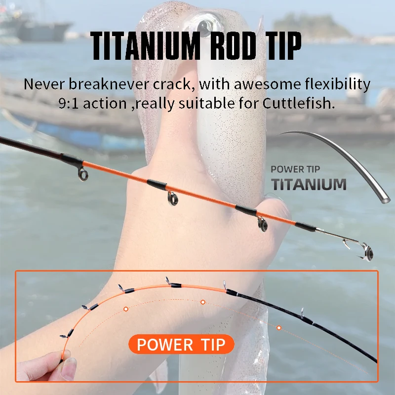 ROLLFISH 1,7 M/5,57 pies fibra de carbono TitaniumTip pulpo calamar cutero varilla guías giratorias acción 8:2 para barco de agua salada Jigging Rod - imagen 4
