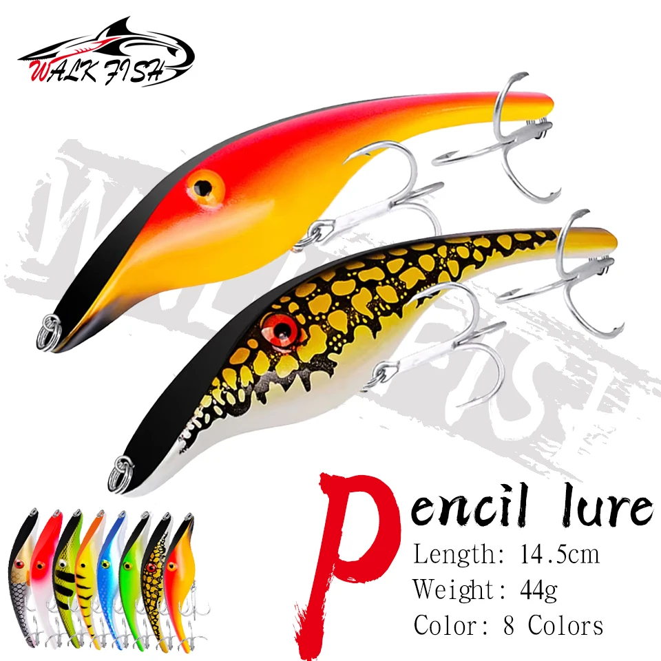 WALK FISH-señuelo tipo lápiz de 14,5 cm y 44g, Jerkbait de hundimiento lento, cebo para Lucio, Wobblers, aparejos de Pesca, señuelos artificiales duros, Pesca en el mar