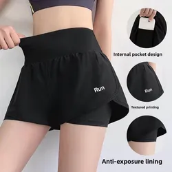 Pantalones cortos de Yoga 2 en 1 con forro antideslumbrante a la moda, pantalones cortos deportivos holgados con bolsillos laterales, pantalones cortos deportivos transpirables de secado rápido para Yoga