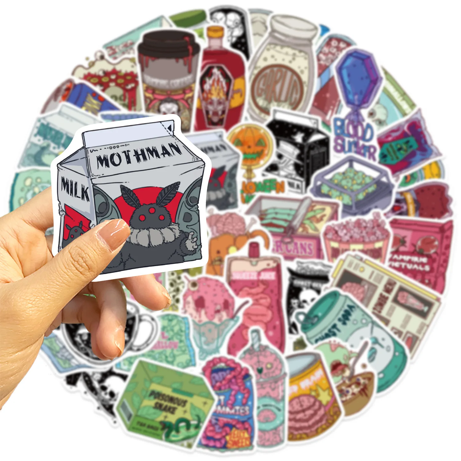 50 Uds. De pegatinas de grafiti de dibujos animados de comida de zombis de Halloween, bricolaje, teléfono, guitarra, portátil, maleta, pegatina impermeable, juguete para niños - imagen 4