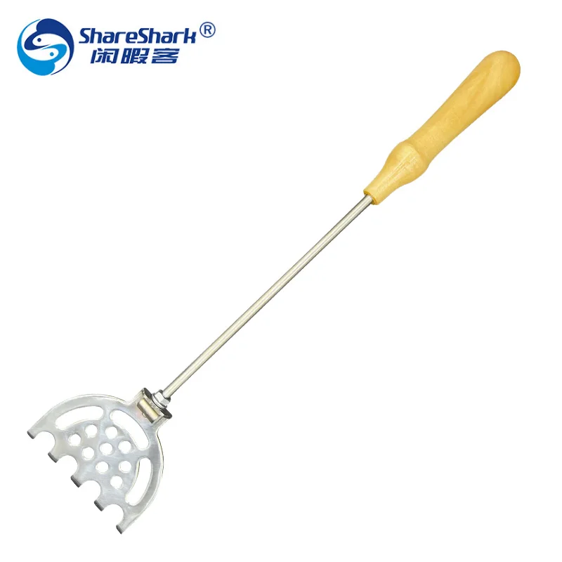 Herramienta de pesca con mango de madera de acero inoxidable, pala para cebo de camarones, 9 agujeros, mezcla de cebo para camarones, aparejos de pesca, pala de pesca