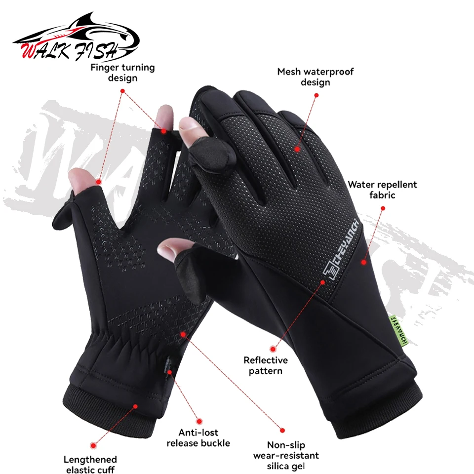 WALK FISH-guantes de pesca de invierno para deportes al aire libre, acolchados, cálidos, antideslizantes, pantalla táctil, alargados, a prueba de viento, Montañismo - imagen 3