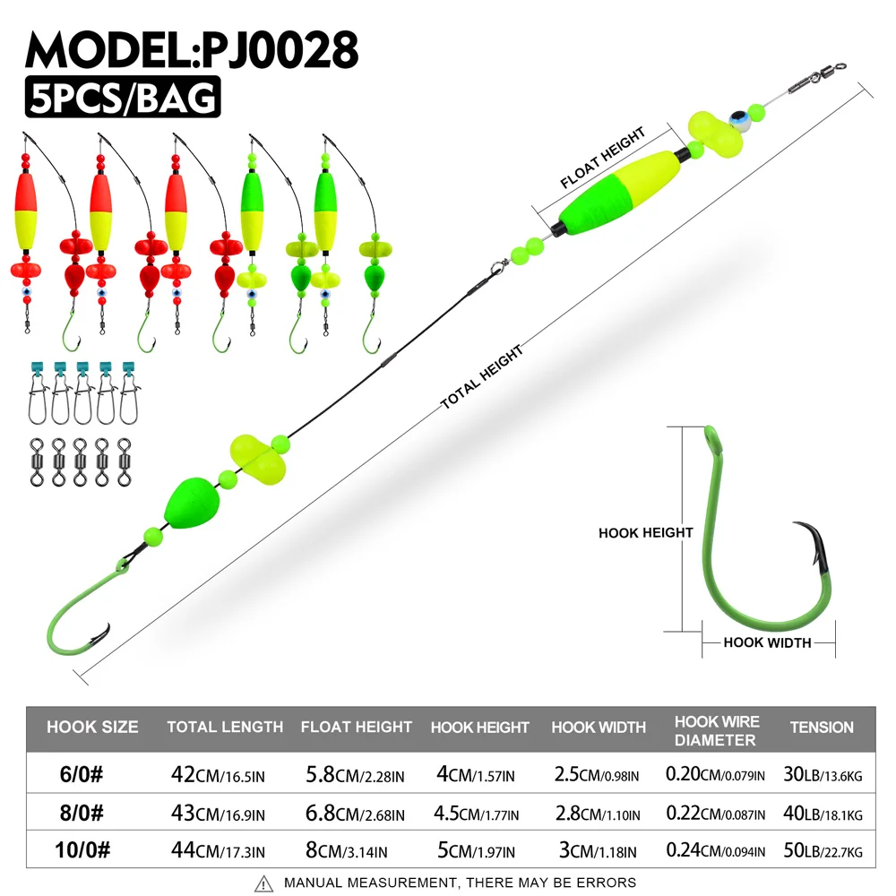 PROBEROS 5 uds aparejo de bagre aparejos flotantes de bagre con sonajero equipo de pesca de bagre para pesca de bagre 6/0 8/0 10/0 - imagen 2