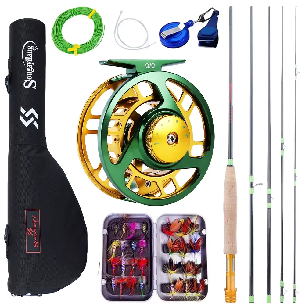 Sougayilang Fly Fishing Rod and Reel Full Kit Carbon Fly Fishing Rod and 5/6 Reel Combo Perch Fly Fishing Suitable for Pesca