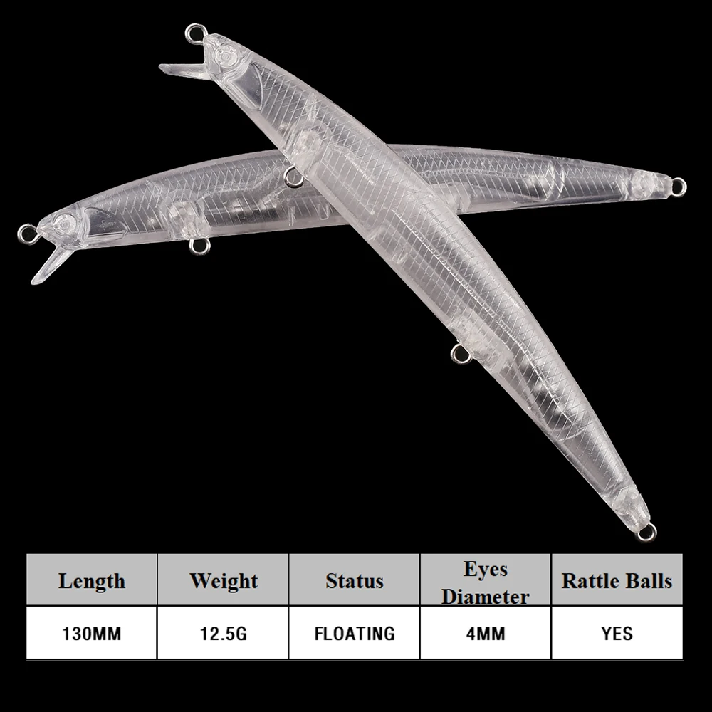 Chan'sHuang-Cebo en blanco sin pintar, 10 piezas, 130mm, 12,5g, 4 anillos divididos, sonajero, piscardo, señuelo de pesca Artificial hecho a mano - imagen 2