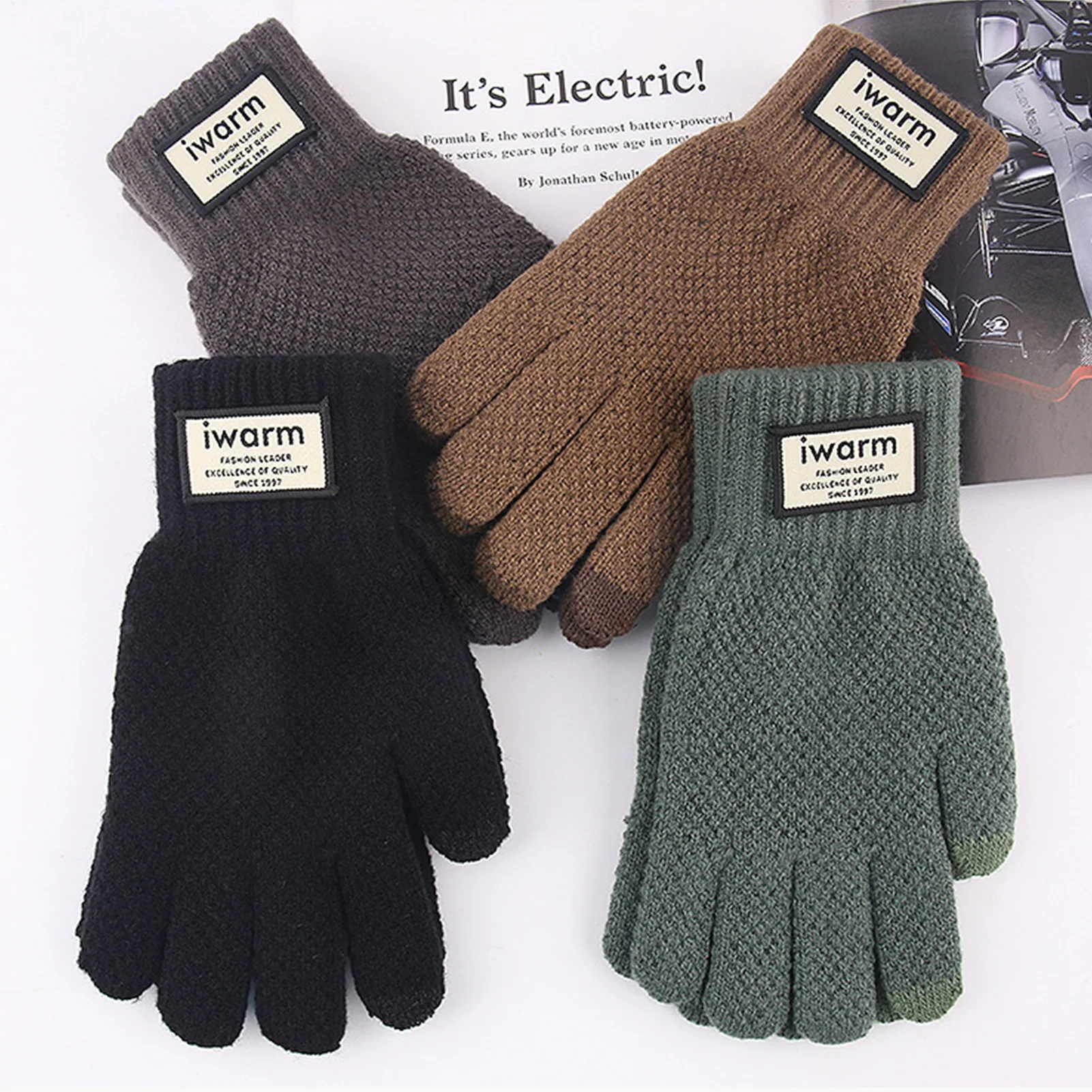 Guantes cálidos de pesca para invierno, guantes tejidos con dedos abiertos gruesos, guantes cálidos de terciopelo suaves y cómodos, manoplas deportivas para pantalla táctil