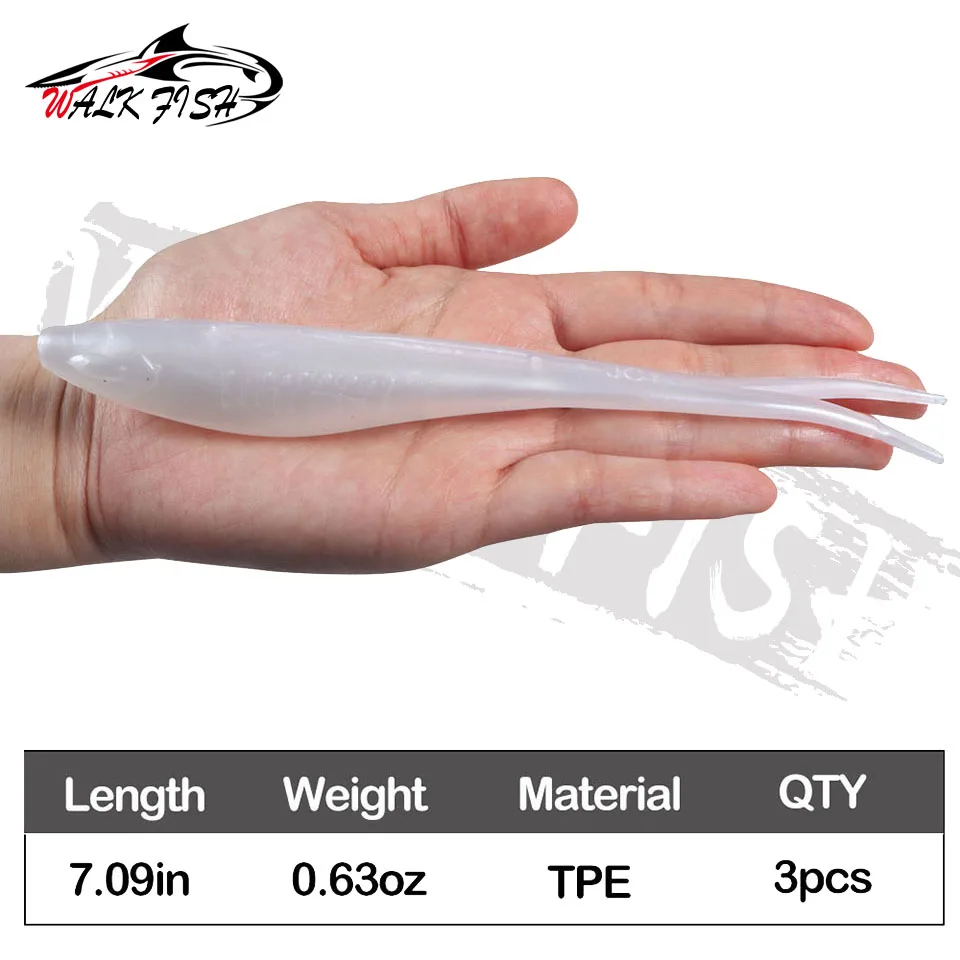 WALK FISH-señuelo de pesca con cebo blando flotante, 180mm, 18g, cola dividida en forma de V, Swimbait, gusano, pesca de agua dulce, 3 uds. - imagen 5
