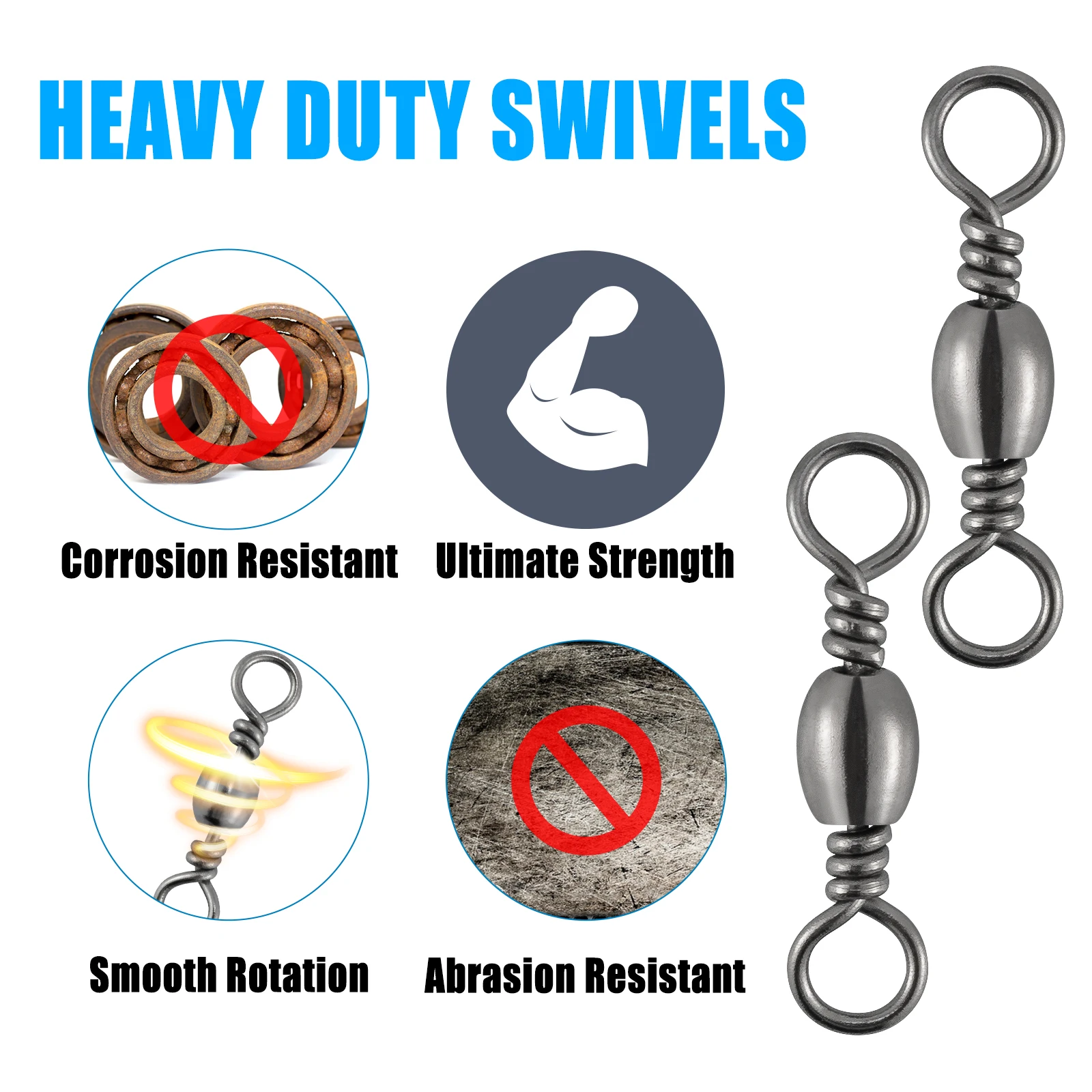 Rodamiento de bolas giratorio de pesca, Conector de señuelo de anillo sólido giratorio de acero inoxidable, trucha de lubina de agua dulce y salada, 50 piezas - imagen 5