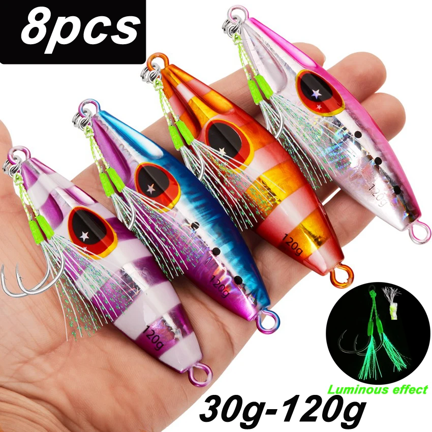 Plantilla grande para pesca, pesas de 30g-120g, plantillas de pesca, señuelos de agua salada, plantilla de lubina de Metal, Isca, peces artificiales artificiales, purpurina holográfica