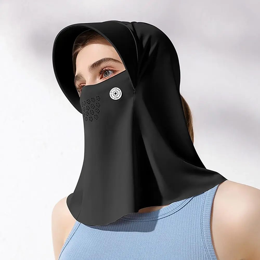 Hooded Ice Silk Sunscreen Mask UV Proof Open Hair Hole Face Neck Cover Scarf Head Cover Sun Protection Cycling Face Mask Women - imagen 4