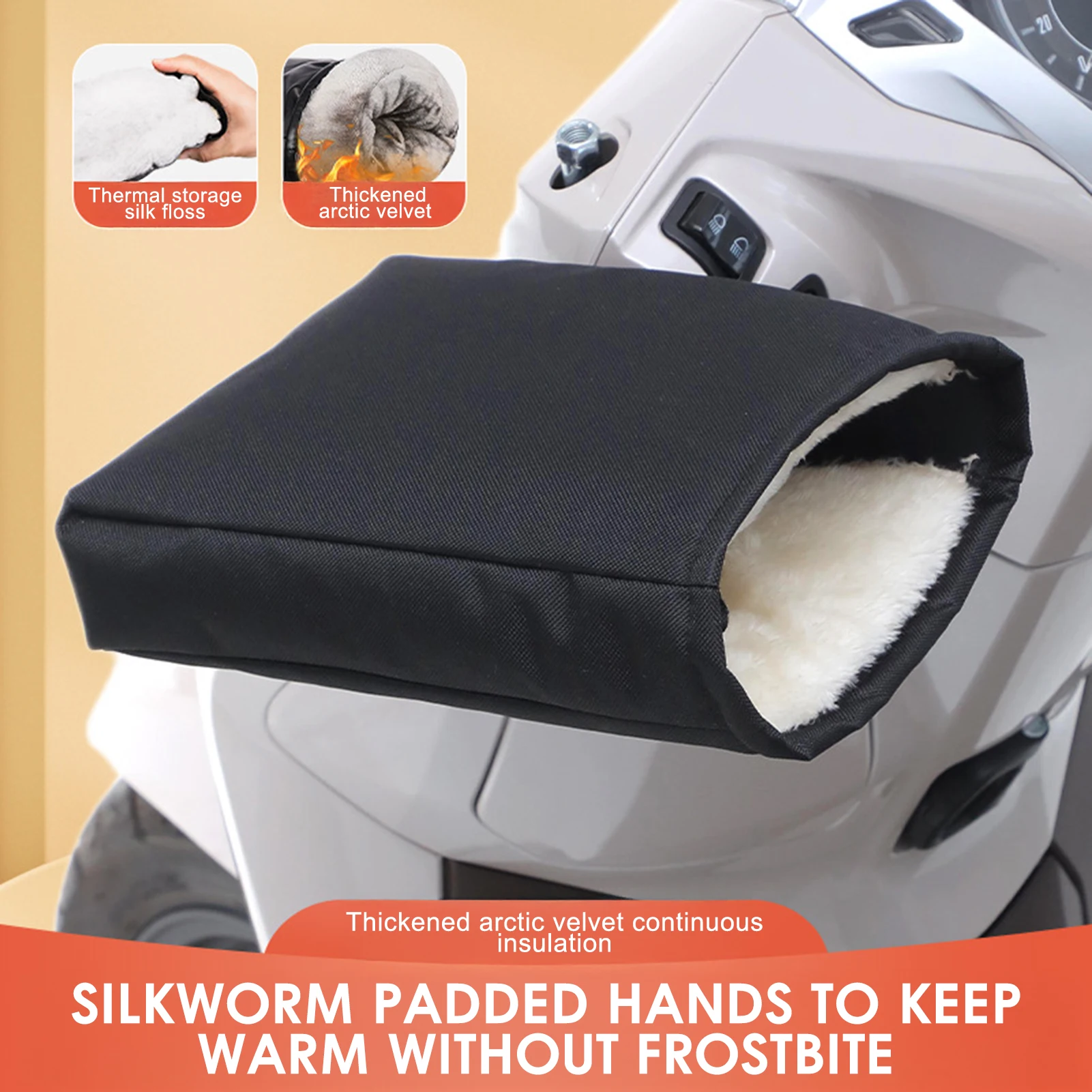 Guantes para manillar de ciclismo al aire libre, manoplas de felpa gruesas impermeables para invierno, guantes cálidos para manillar de motocicleta, bicicleta eléctrica y Scooter - imagen 2