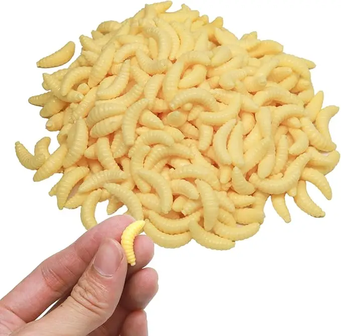 100/200 unids/bolsa 2cm pan gusano silicona cebos artificiales gusano larva suave señuelo de pesca ganchos biomiméticos olor gusanos resplandor de camarones - imagen 5