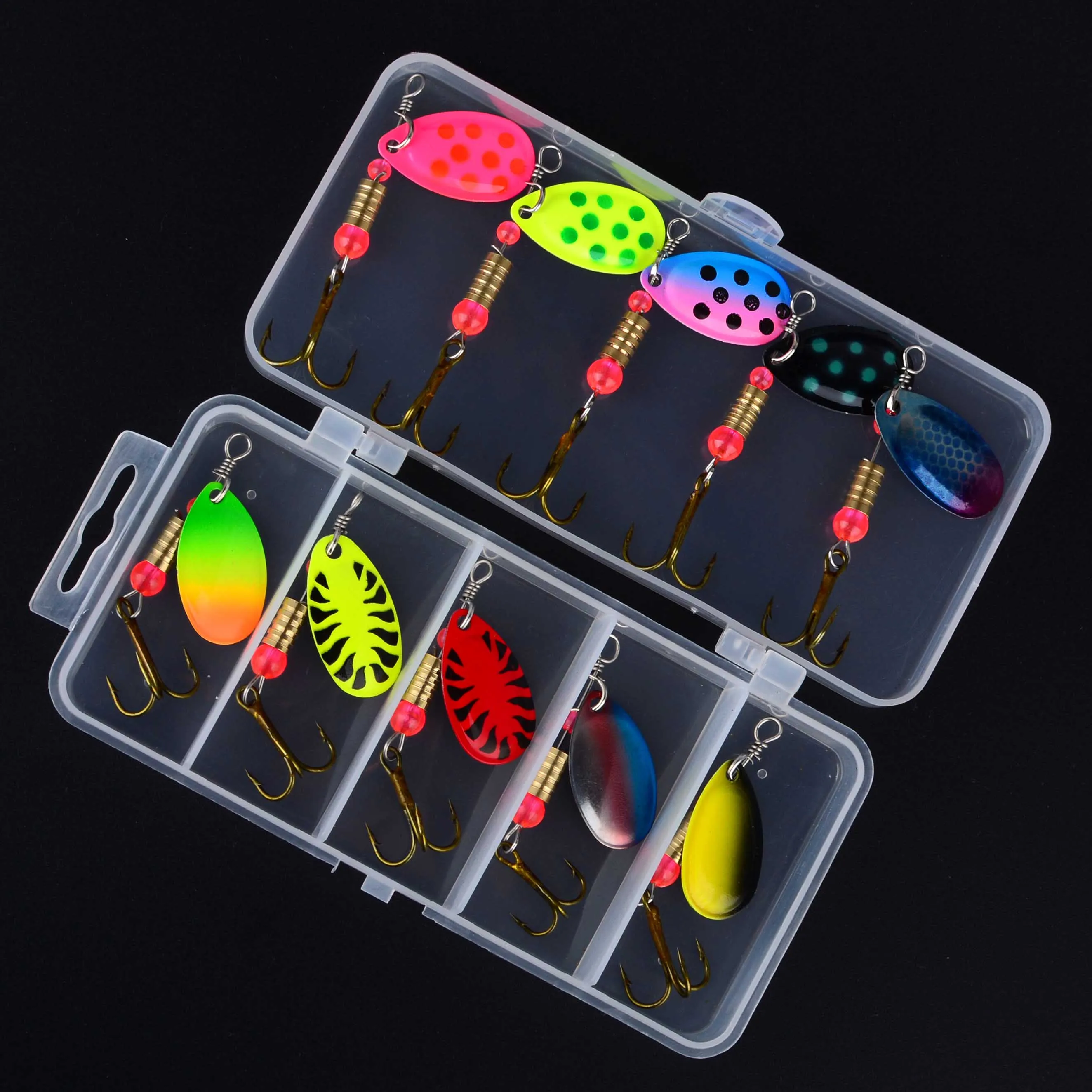 10 unids/caja Spinner Señuelos de Pesca Wobblers CrankBaits Jig Shone Metal lentejuelas trucha cuchara con anzuelos para Pesca de carpa Pesca - imagen 3