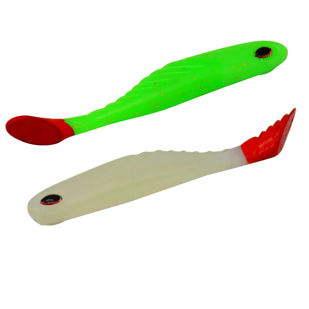 Señuelo de pesca ojo rojo cola en T cebo suave 7cm 2,3g PVC gusano señuelos artificiales doble Color lote 5 piezas venta - imagen 3