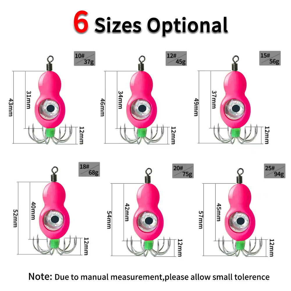 Ellllv-señuelo de calamar de 37g -94g, luz LED integrada sin púas, 10 agujas, anzuelo de plantilla para paraguas, cebo de pesca luminoso de pulpo y sepia - imagen 4