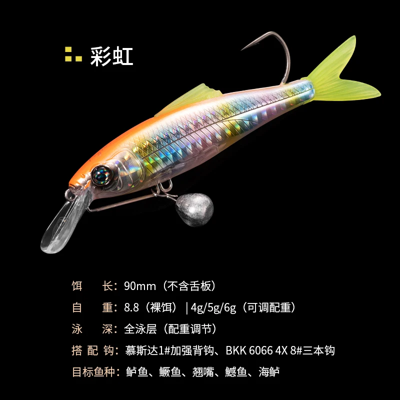 프로토타입 루어 구이메이 FEY90 미노 하드베이트 소프트 테일 조절 가능한 가중치 풀 스윔 레이어 퍼치 만다린 피쉬 크로커 - imagen 4