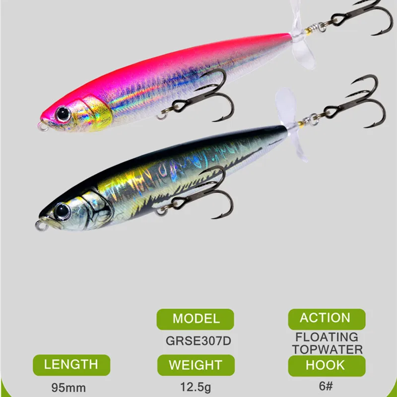 GREENSPIDE-señuelo de pesca Topwater con hélice, 95mm, 12,5g, aparejos de pesca de lubina, accesorios de pesca, señuelos de agua salada, cebo para peces - imagen 2