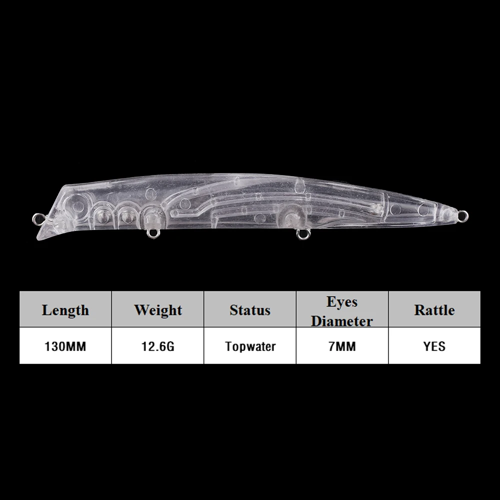 Chan'sHuang-señuelo de pesca Artificial, cebo en blanco sin pintar, 13CM, 12,6G, sonajero, andador Topwater, Popper transparente, bricolaje - imagen 2