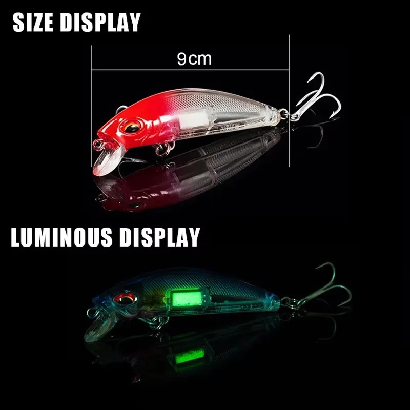 Señuelos de Pesca luminosos, ojos 3D, cebo de Pesca nocturna, Crankbaits duros artificiales, Wobblers con anzuelo de Pesca - imagen 5