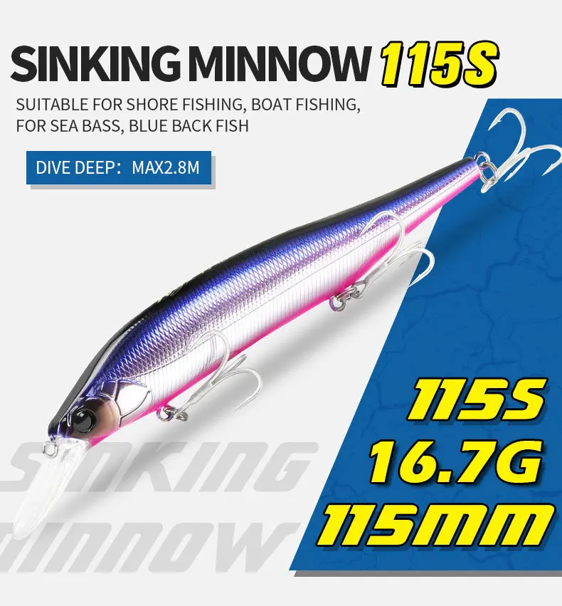 Señuelos de Pesca Minnow, 115mm, 16,7g, Tount, Jerkbait, Crankbait, Lucio, Wobbler, aparejos de Pesca japoneses, cebo de Pesca Swimbait - imagen 4
