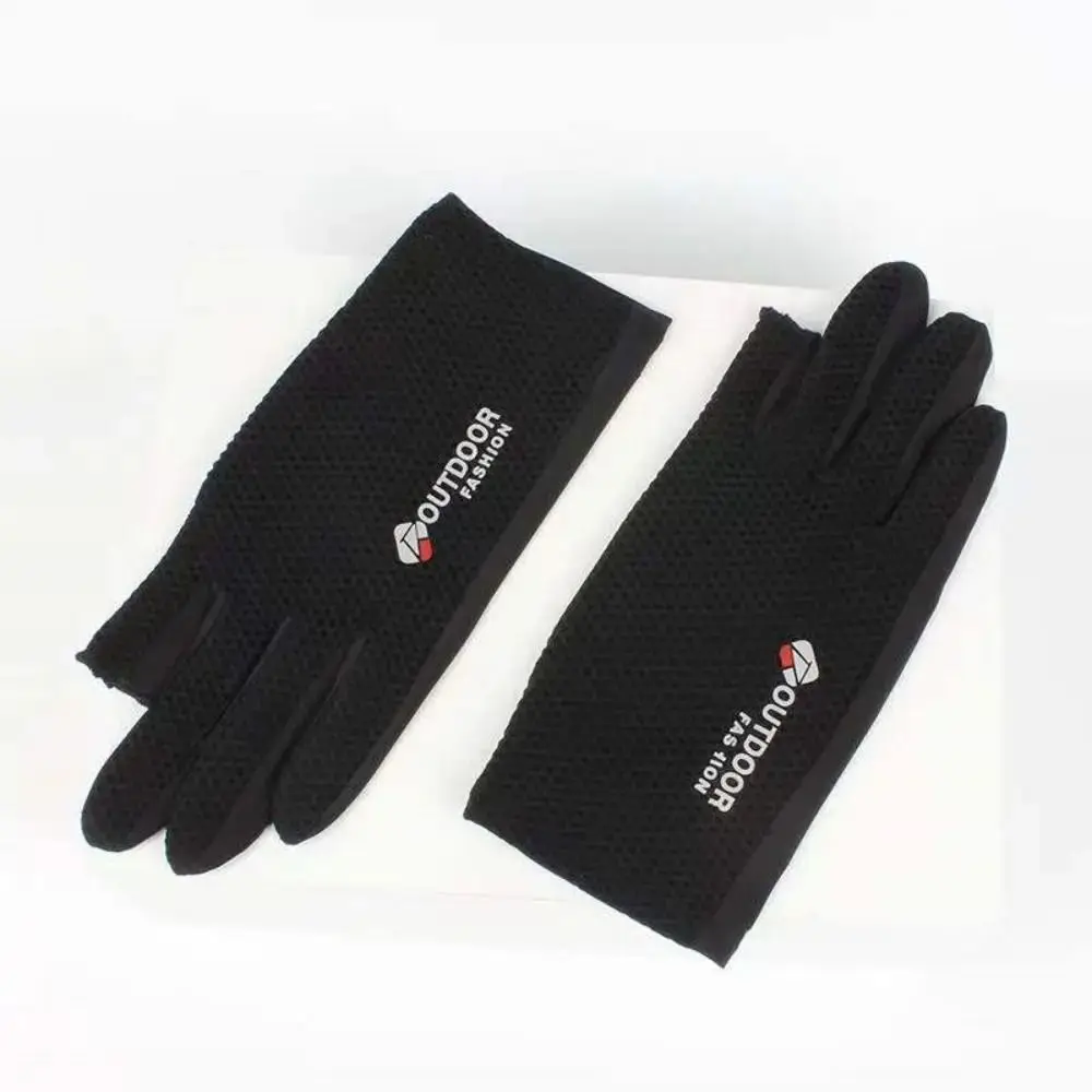 Guantes de malla de seda de hielo para hombre, protección solar de dos dedos, Anti-UV, antideslizantes, para exteriores
