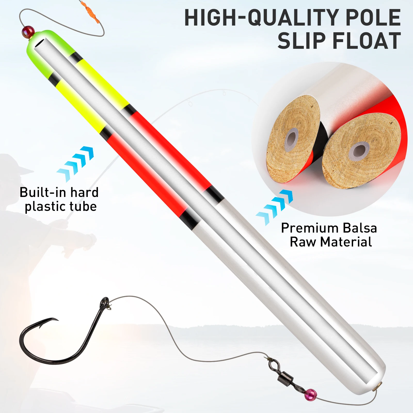 3 uds flotadores de pesca de poste flotador de bagre ponderado poste de bagre Bobber flotador de pesca de madera de alta visibilidad para luccio de bagre - imagen 4