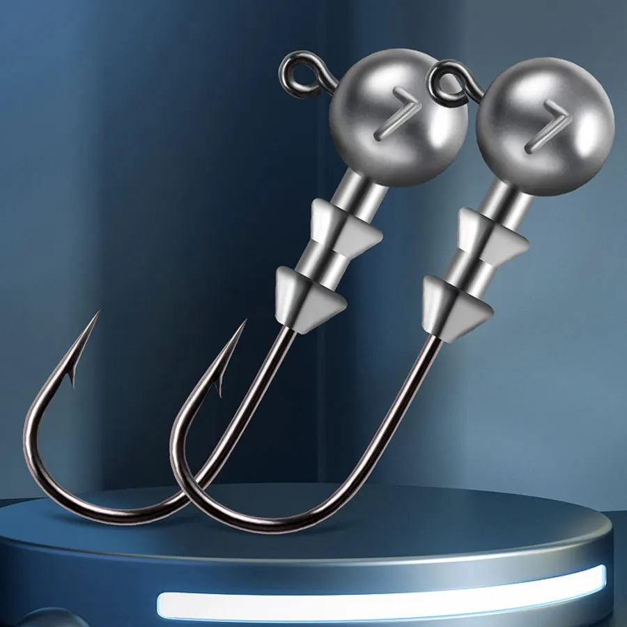 JYJ 3,5g/5g/7g/10g/14g anzuelo de cabeza de anzuelo de pesca con rosca para señuelo suave anzuelo de gusano, anzuelos de pesca afilados nuevos - imagen 5