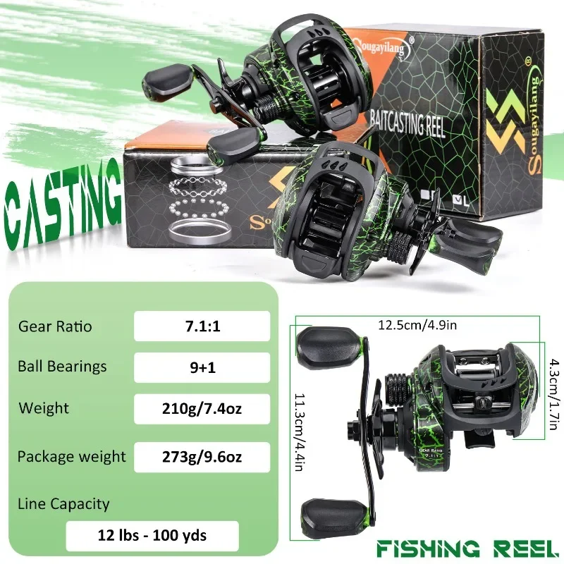 Carrusel baitcasting Sougayiang 7.1:1 con freno magnético 9+1 rodamientos - imagen 3