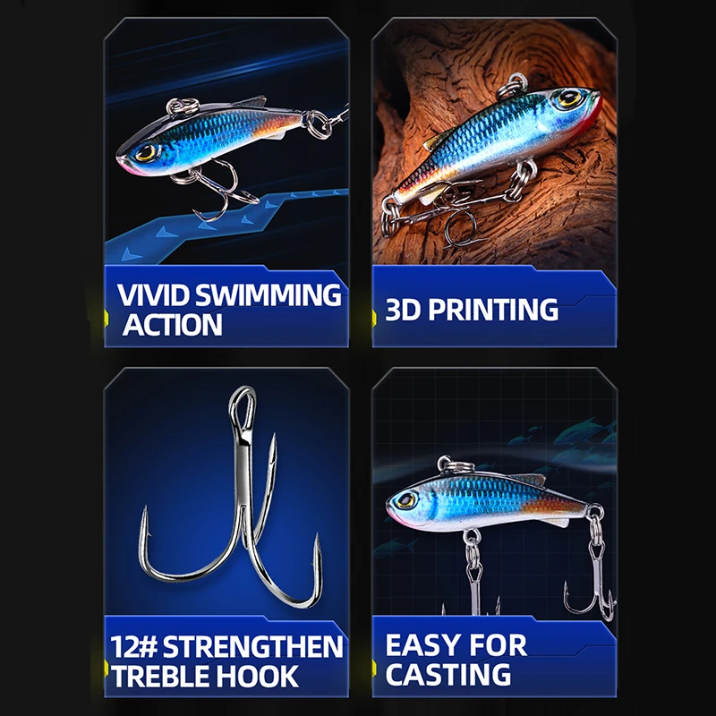 WEIHE-señuelo de pesca duro Artificial, cebo VIB que se hunde de forma realista, para agua dulce y salada, 4cm, 4,3g, 5 colores - imagen 3