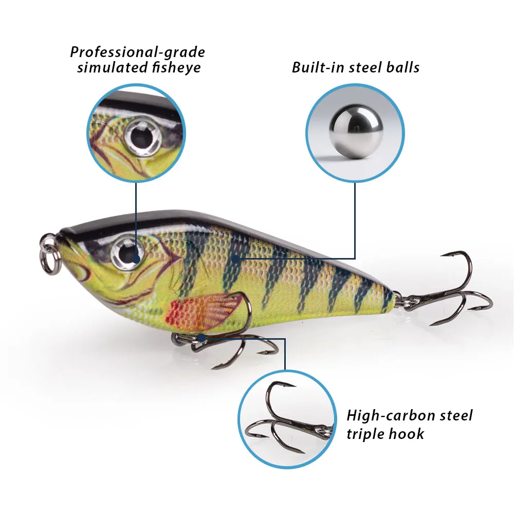 Hanlin 80mm/15,5g hundimiento lento Glide Jerkbait Wobblers señuelo de Pesca almizclado Lucio señuelos para lubina Lucio Pesca cebo duro aparejos - imagen 4