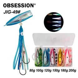 OBSESSION J49 5 unids/caja 80g-200g deslizador de barco inferior de agua salada incluye cebos de pesca de pulpo UV mezclado Inchiku juego de señuelos de plantilla de Metal