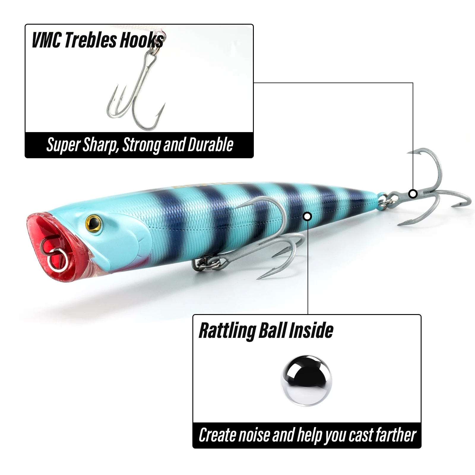 Señuelos de pesca GT Popper de 40g, 14cm, Wobblers, cebo Artificial para tapón de agua salada, atún, Surf, pesca, trucha, lubina, juego grande en alta mar - imagen 5