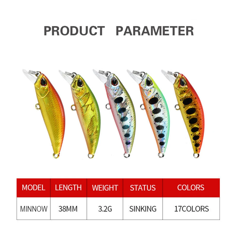 Señuelo de pesca de 3,8 cm y 3,2g, Micro pececillo japonés Wobbler, Mini cebo duro Artificial que se hunde, Jerkbait, cebo pequeño para trucha y lubina - imagen 4