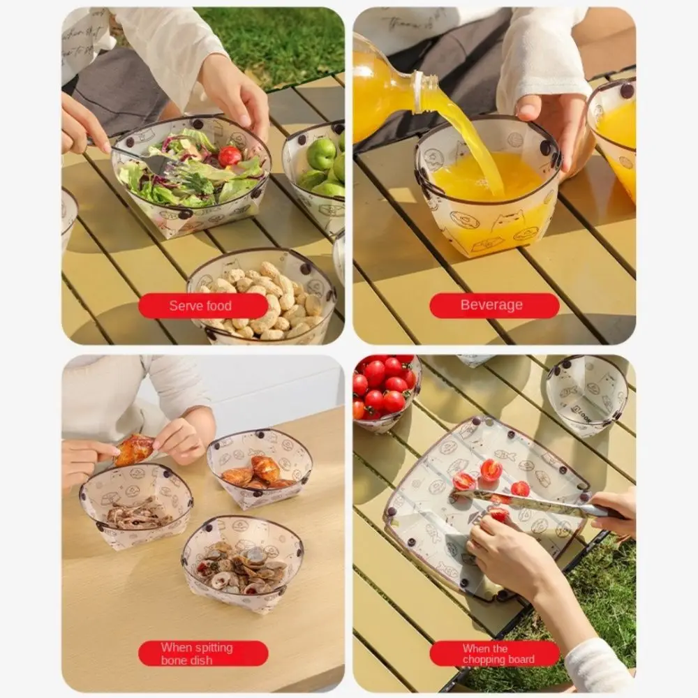 Vajilla plegable para acampar, vajilla de viaje ligera de PP, fácil de limpiar, vajilla plegable de gato de dibujos animados, accesorios para exteriores - imagen 3