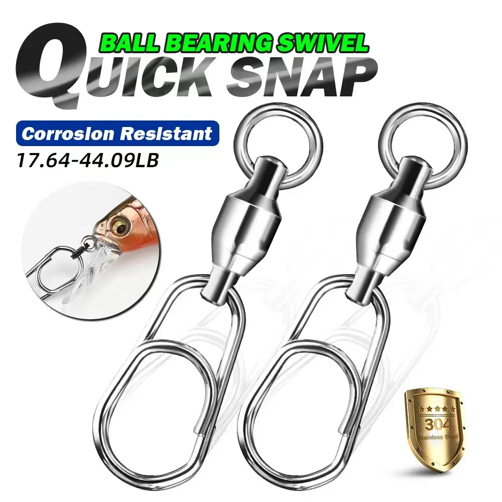 MEREDITH 20 piezas conector de pesca giratorios de acero inoxidable rodamiento de bolas Clip rápido conector de señuelo de pesca aparejos