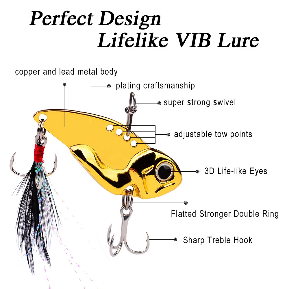 Señuelo de pesca con vibración de Metal VIB, 1 piezas, 7g 11g, cebo duro con anzuelos triples, plantilla para Lucio, aparejos de pesca para curricán - imagen 2