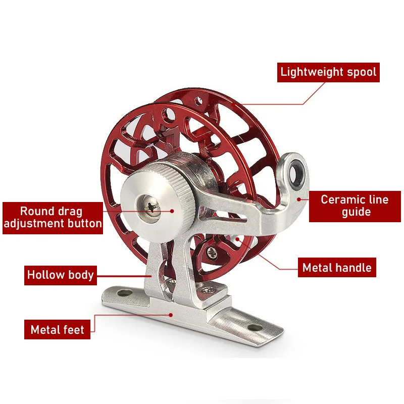 Carrete de pesca en hielo de Metal, relación de engranaje 1:1, grande, ligero, 55g, carrete de pesca con mosca para MANGO derecho, carrete de mosca de trucha y Lucio - imagen 2