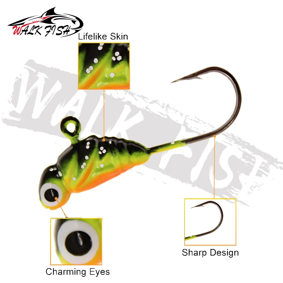 WALK FISH-señuelo de pesca en hielo, Mini cebo de Metal, cabeza de plomo, anzuelo de pesca Jigging, 6 piezas, 27mm/2g - imagen 2
