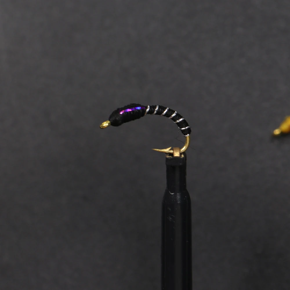 Caddis Larva quironomid Midge Pupa zumbador cebra Nymph trucha moscas mosca gancho de pesca negro rojo naranja [12 piezas] - imagen 5