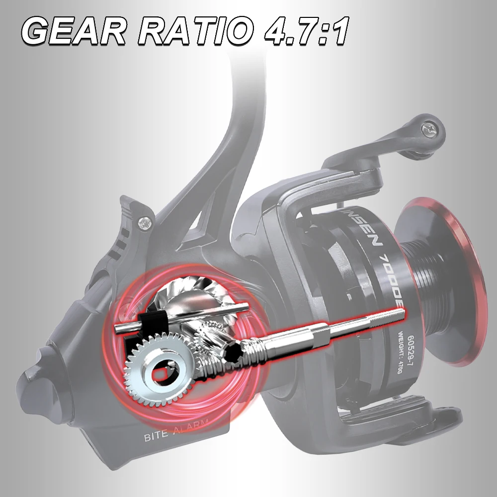 Carrete de pesca giratorio MIFINE BUNSEN con indicación de alarma de picadura de pescado 6000 7000 arrastre Daul frontal trasero 10KG 6 + 1BB 4,7:1 pesca de carpa - imagen 2