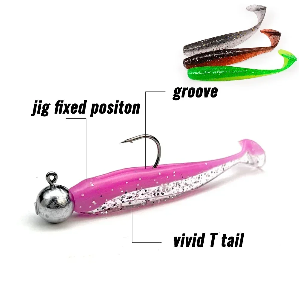 GOBAIT-señuelo suave de 5,5 cm, 7cm, 10cm, 12,5 cm, cola en T, cabeza de plantilla de Metal, anzuelo de gusano, Swimbait DIY, aparejos de Pesca de carpa, cebo Artificial - imagen 3