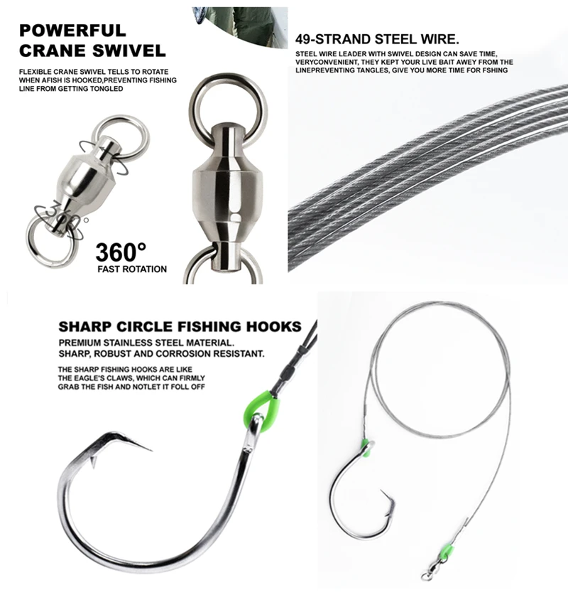 ZYZ 2 unids/lote anzuelos de pesca de mar aparejos de atún grandes 14/0 #   16/0 #   18/0 #   Gancho circular con plataformas de tiburón para pesca en barco, alambre de acero de 49 hebras - imagen 3