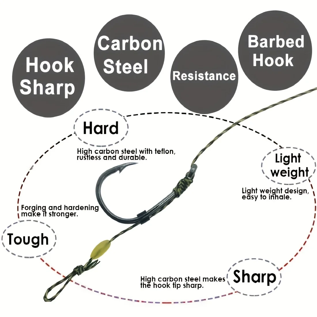 Aparejo carpa ganchos púas acero carbono boilies giratorios pesca - imagen 2