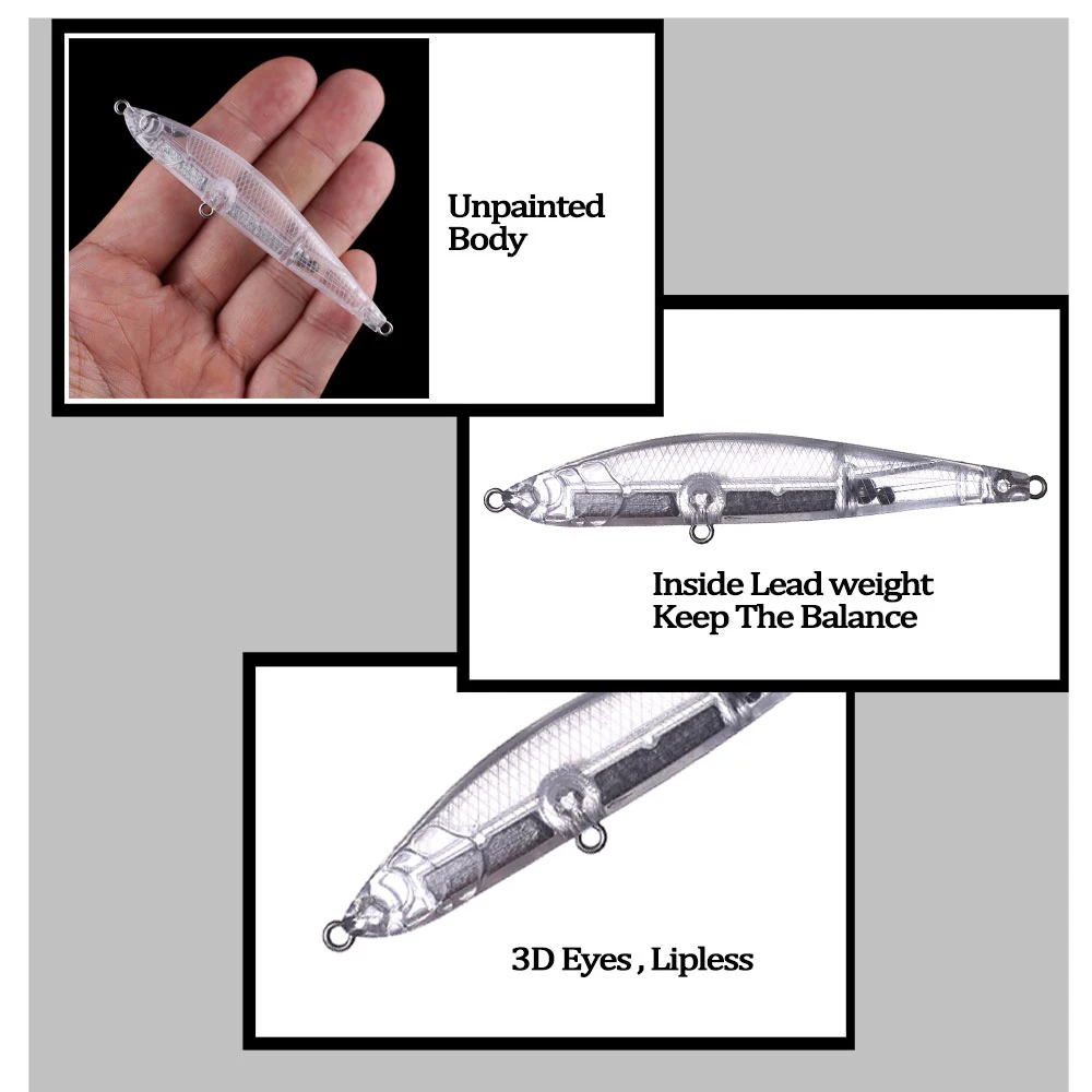 Chan'sHuang-señuelo de pesca Artificial, cebo en blanco sin pintar de 10 piezas, 8,5 cm, 14,5g - imagen 5